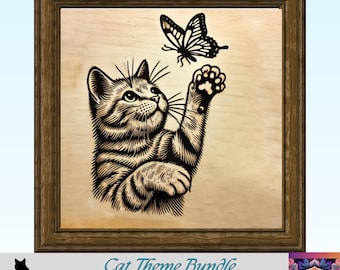 Cat Lovers wood burning 50 pack stencil, template, 512x512 PNG, various cats with unique settings, digital art, graphics.