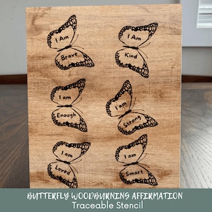 Pyrografie Affirmations Schablonen, Schmetterlinge mit aufbauenden Worten, ideal für Kinder und Bastler. Perfekt für Schlafzimmer, Kinderzimmer.