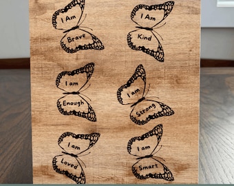Stencils de afirmação de pirografia, borboletas com palavras inspiradoras, ideais para crianças e artesãos. Pipoca perfeita para quartos, berçários.