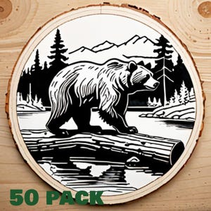 Pacote com 50 estênceis de urso queimando madeira, modelo, 512x512 PNG, vários ursos em cenários exclusivos, arte digital, gráficos.