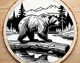 Stencil per pirografia con orsi, confezione da 50 pezzi, modello, 512x512 PNG, vari orsi in ambientazioni uniche, arte digitale, grafica.