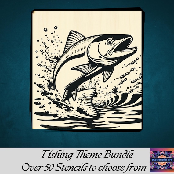 Fishing Theme Wood Burning Pattern, 50 Pack , Template, 512x512