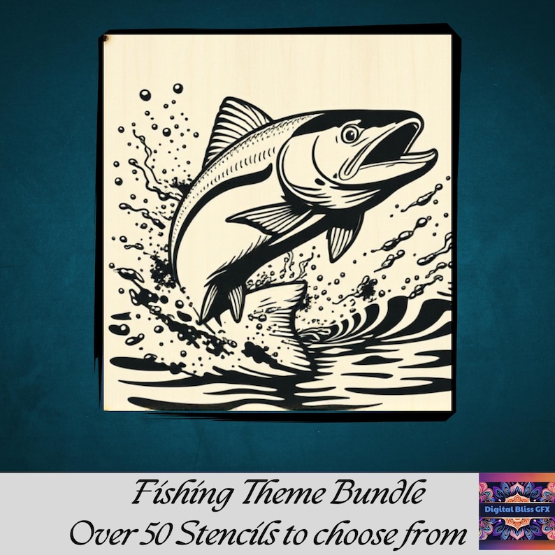 Fishing Theme Wood Burning Pattern, 50 Pack , Template, 512x512 PNG