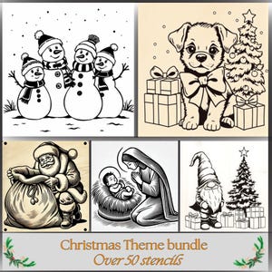 Kerst houtgestookte stencilbundel, 80 patronen, vakantiethema, feestelijk decor, zelfgemaakte geschenken, png 500 x 500, instant download, kunst aan de muur.