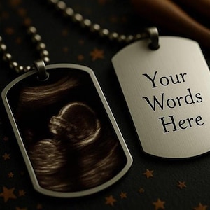 New Father Gift Ultrasound Custom Engraved Steel Cross Dog Tag Necklace for Men Personalized Father's Day Gift with Photo Upload engraved