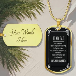 Gold Dog Tag To My Dad necklace engravable yellow gold dog tag for Fathers Day gift Buyer Upload To My Dad cutom photo upload necklace gold