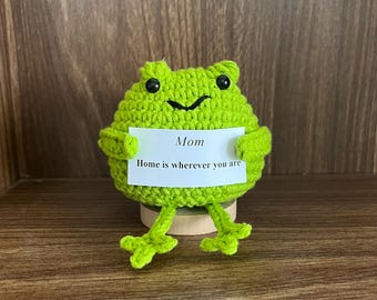 Handmade Crochet Frog Plush, Positive Gift with Card