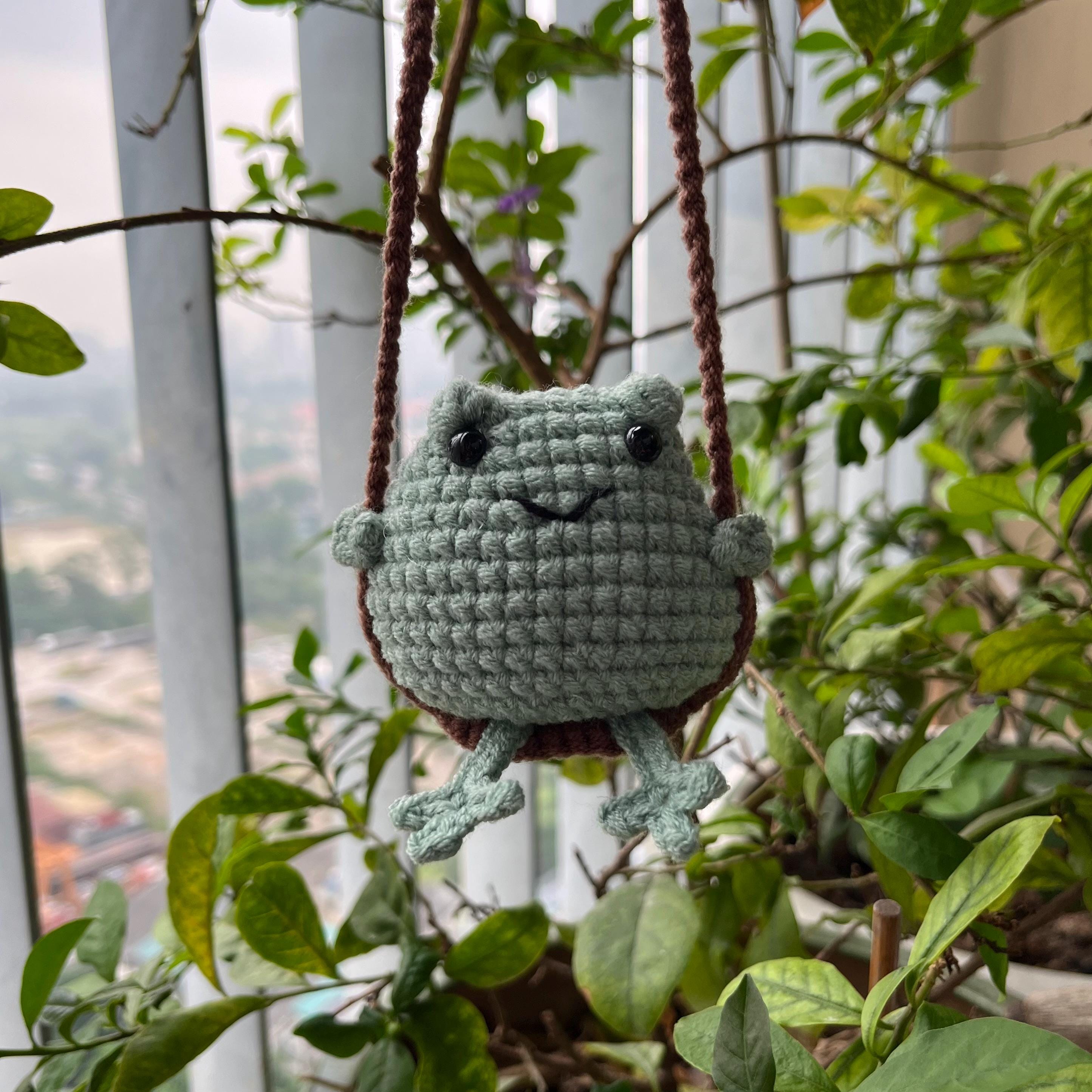 Crochet Frog Car Charm, Cute Rearview Mirror Hanger, Funny Car