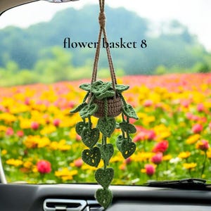 Crochet Plant Car Ornament: Handmade Cotton Rearview Mirror Hanging
