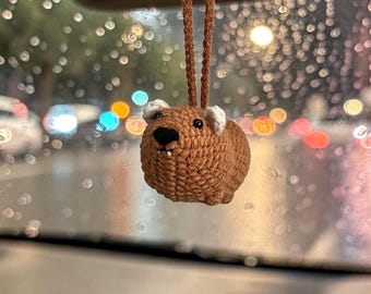 Handmade Crochet Hyrax Car Charm – Rare Animal Rearview Mirror Hanger, Cotton Yarn