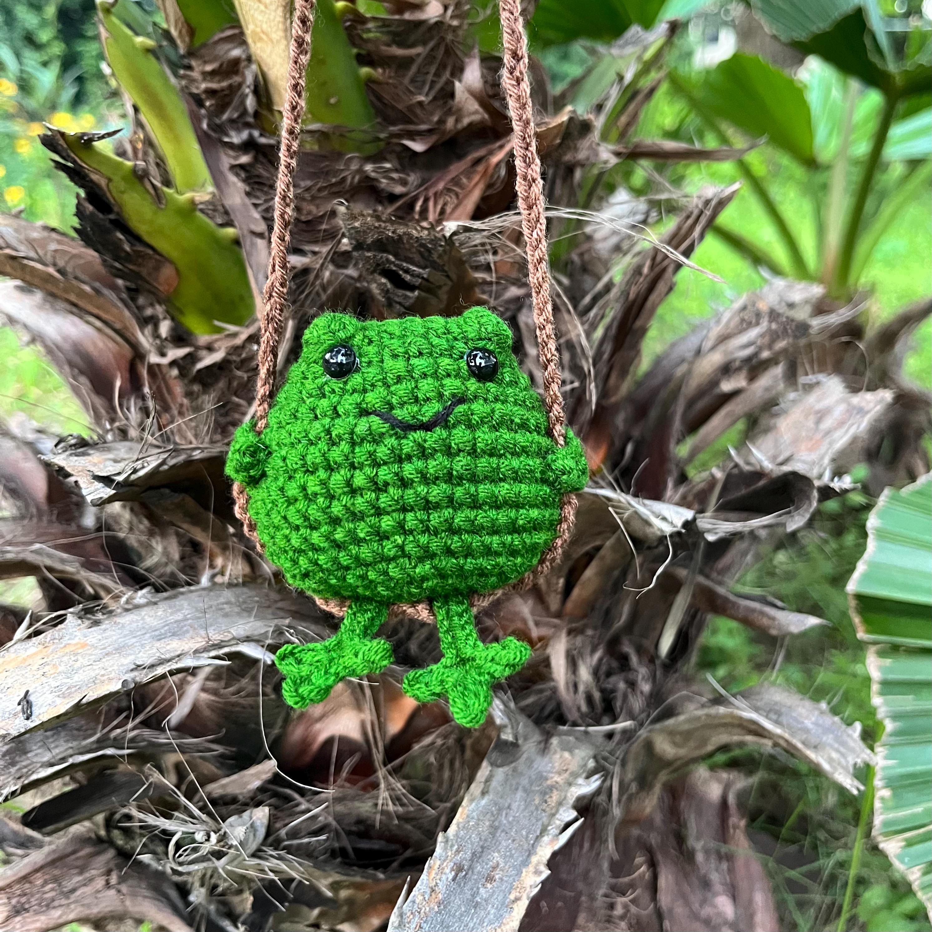 Crochet Frog Car Charm, Cute Rearview Mirror Hanger, Funny Car