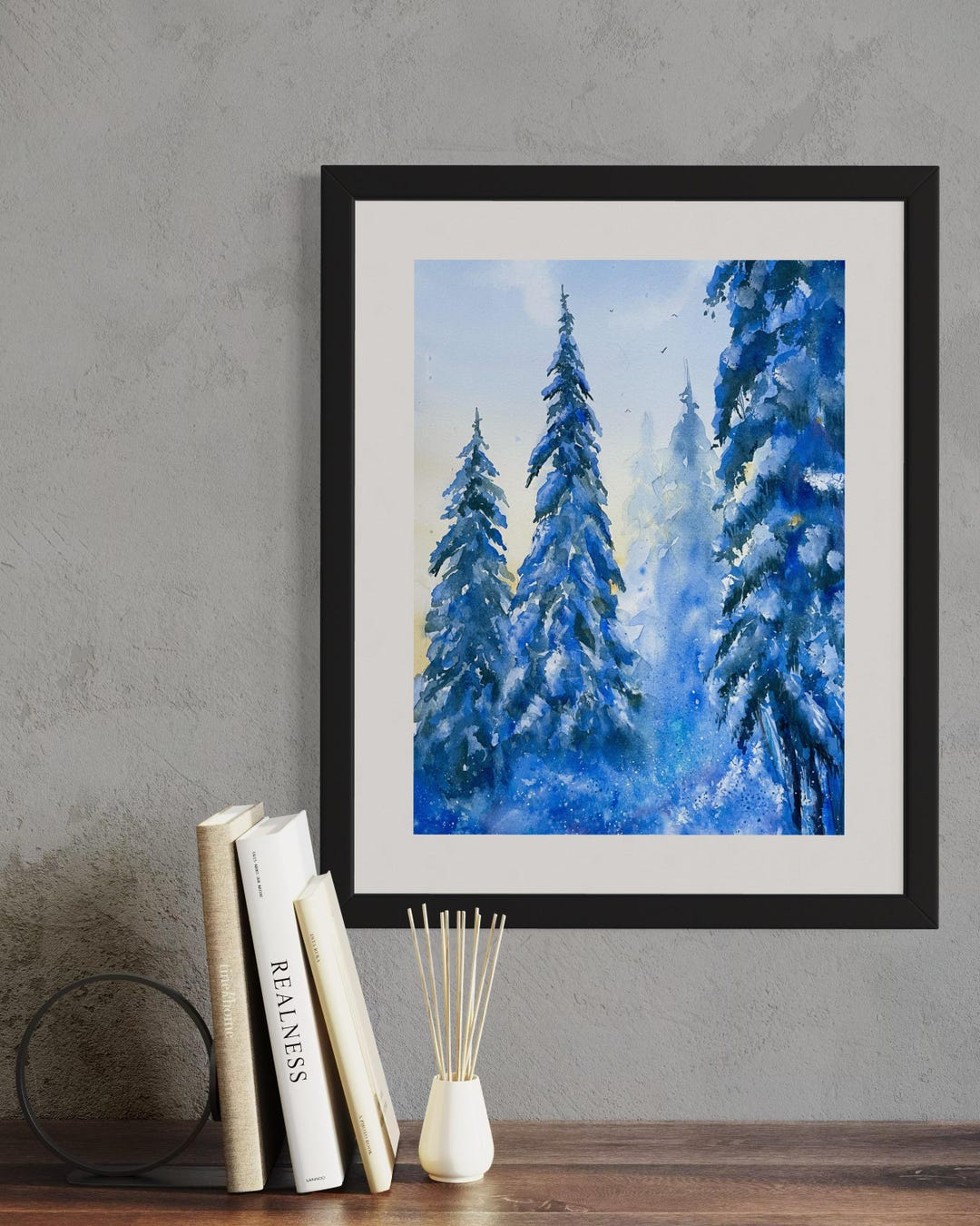 Snow Covered Pine Trees in Forest Watercolor Painting Winter Wonderland ...