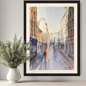 Paris painting watercolor art print, Paris street painting, Paris wall art
