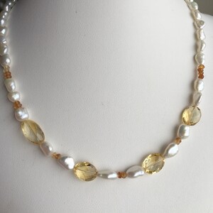 Necklace — Faceted Citrine, Freshwater Pearls, Hessonite Garnet