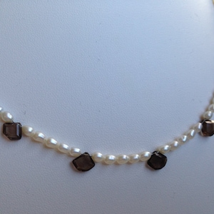 Necklace - Brown Smoky Quartz Faceted Angular Briolettes with Freshwater Pearls
