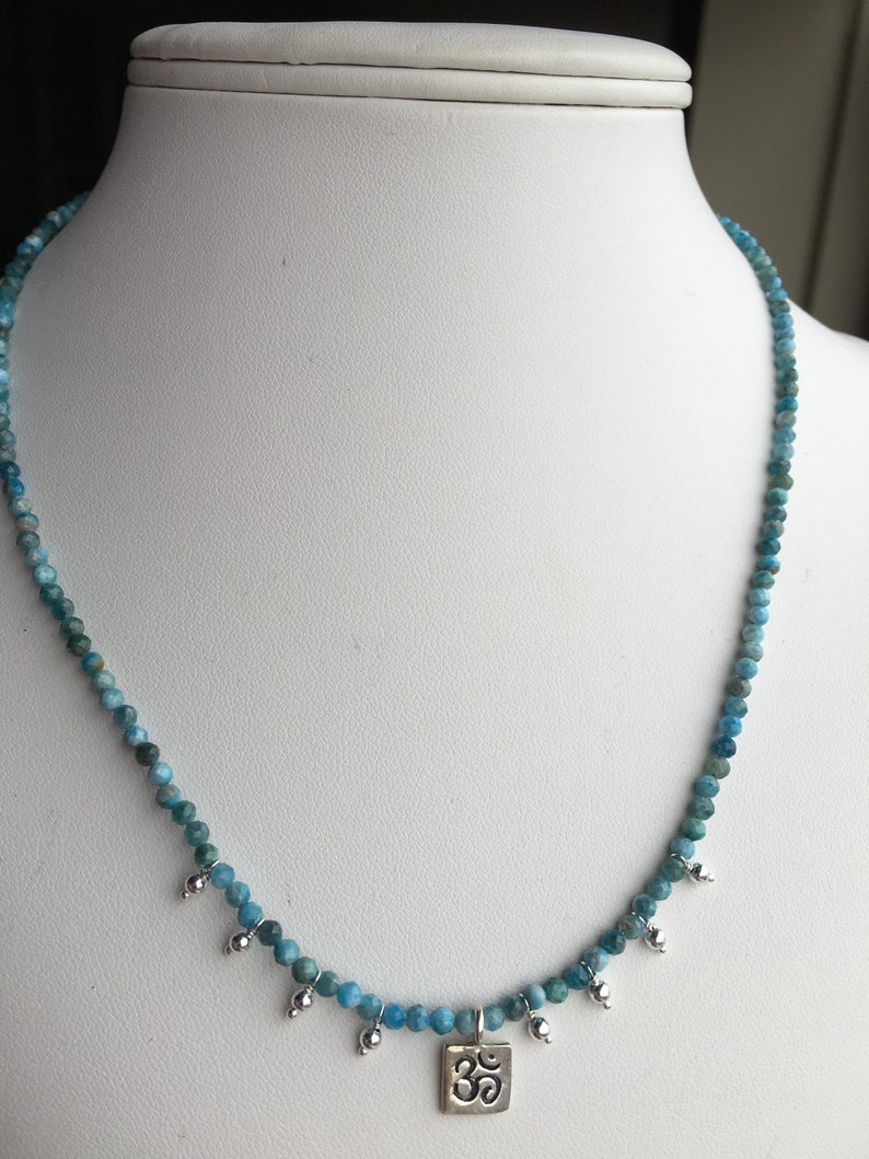 Faceted Apatite Necklace \u2014 Sterling Om Charm Sterling Dangle Charms