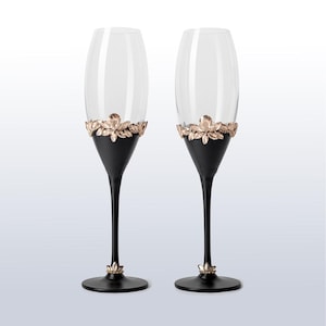 Champagne flutes Pair Black Sacrament, Personalized, Champagne glasses Black wedding, Toasting glasses Black wedding, Champagne flutes Black