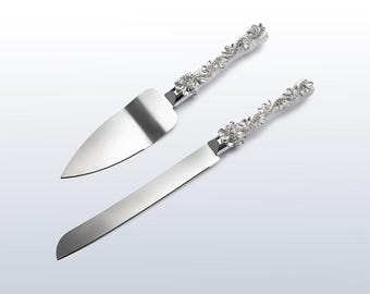 Servidor de tarta ideal para boda blanca, Cuchillo personalizado, Set de corte de tarta boda blanca y plata, Cuchillo para tarta boda blanca, Regalo de boda