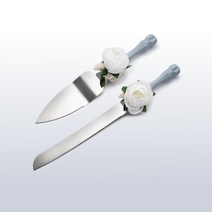 Cake cutting set Dusty blue Gentle wedding, Personalized knife, Cake server set Dusty blue wedding, Gift for the Couple, Wedding cake cutter