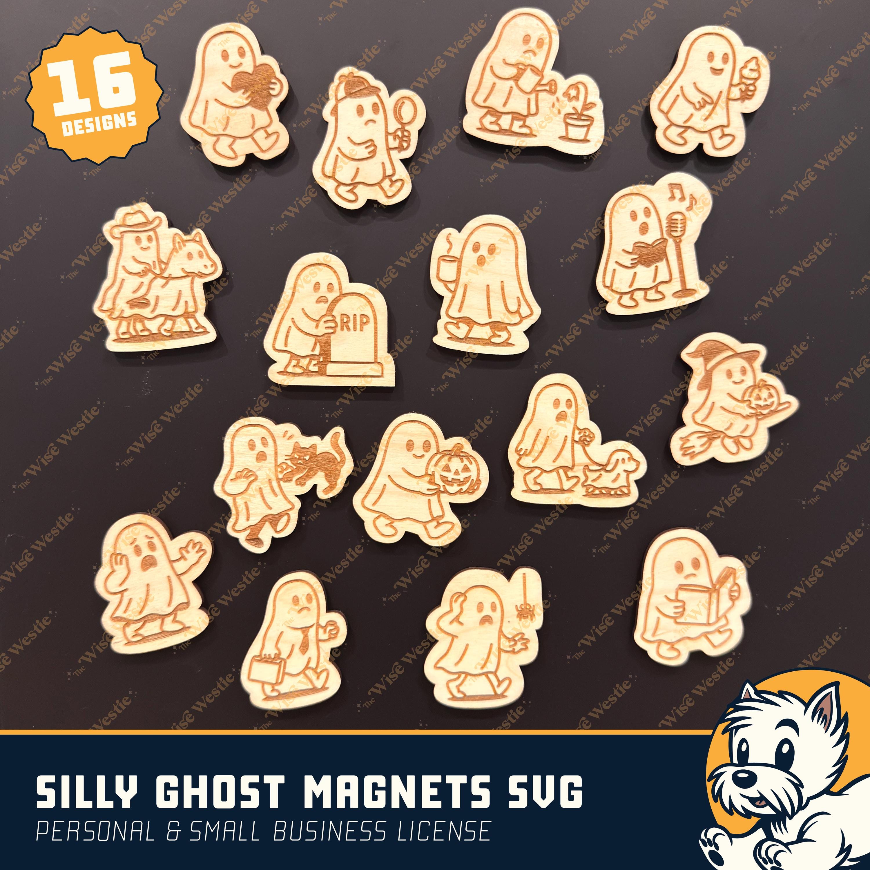 Silly Ghost Magnet SVG Bundle | 16 Halloween Ghost Designs | Laser Cut ...