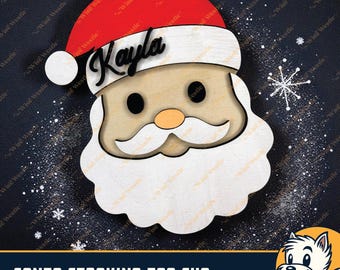 Kerstman kous tag SVG | Gepersonaliseerde kerstmanornament | Naamplaatje kerstmis-svg | Lasergesneden bestand voor hout of acryl | Klaar voor Glowforge