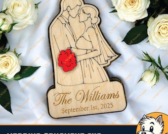Hochzeit Ornament SVG, Braut und Bräutigam Ornament, personalisierte Laser Cut-Datei, Hochzeitsdatum Ornament, Hochzeitsstrauß SVG, Glowforge-Datei