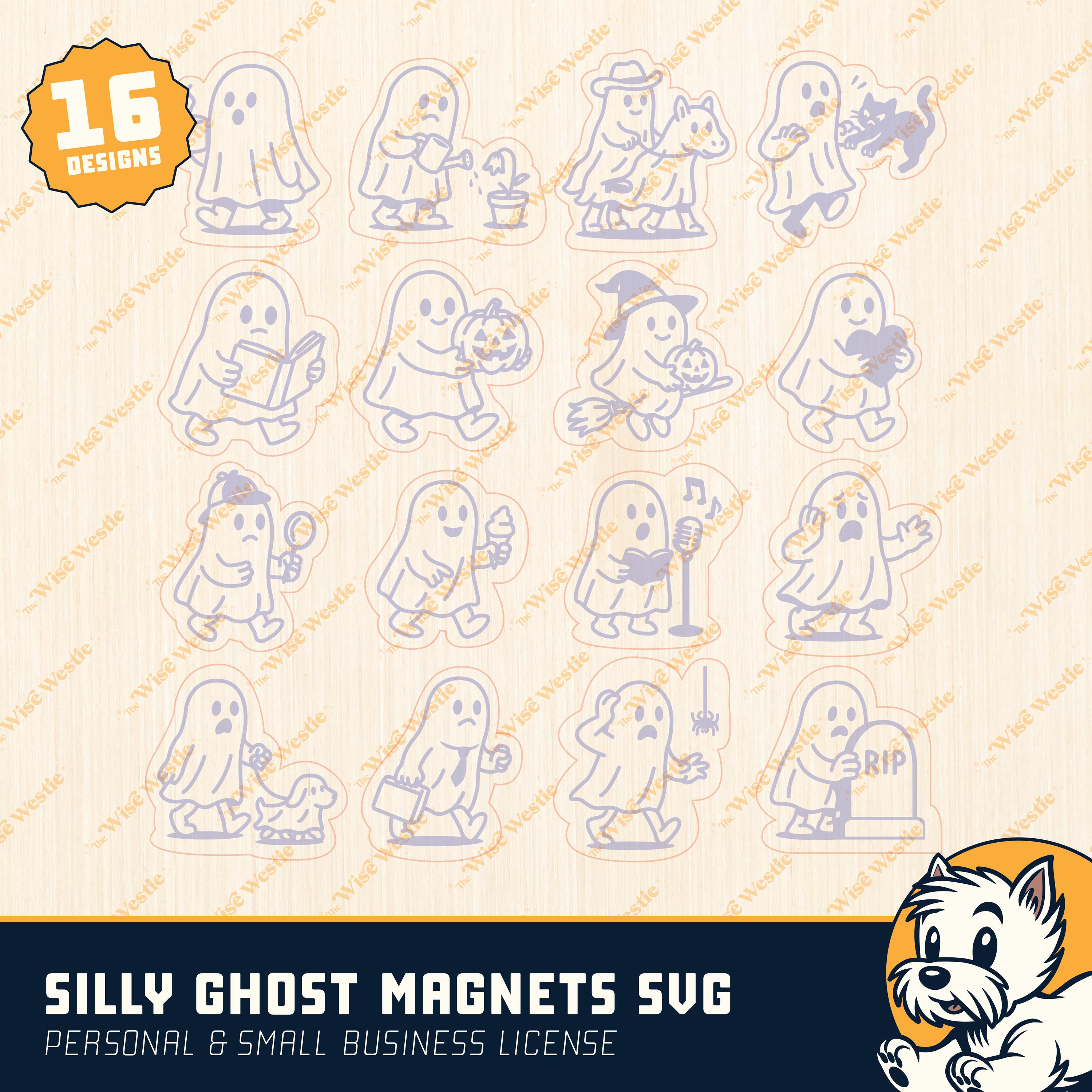 Silly Ghost Magnet SVG Bundle | 16 Halloween Ghost Designs | Laser Cut ...