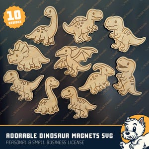 Entzückende Dinosaurier Magnete SVG 10er Set - Laser Cut oder Glowforge Dateien für prähistorischen Kühlschrank Spaß - Kinder Basteln - Lustige Kühlschrankmagnet SVG