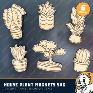 Kamerplant magneet SVG-bundel | 6 snijbestanden voor potplanten voor glowforge of laser | SVG-set voor kamerplanten voor lasersnijden | Lasergesneden