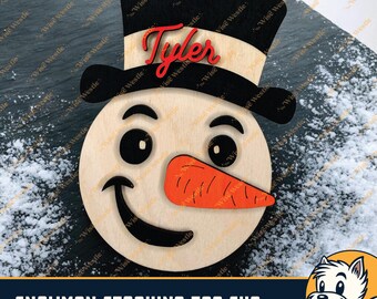 Snowman Stocking Tag SVG | Personalized Snowman Ornament | Name Tag Christmas SVG | Laser Cut File for Wood or Acrylic | Glowforge Ready