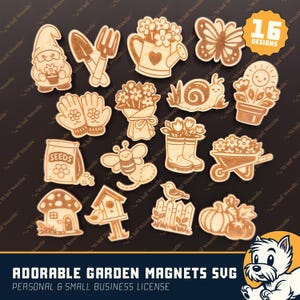 Garten Magnet SVG Bundle - 16 bezaubernde von der Gartenarbeit inspirierte Designs, süße Gartendekor Magnete, Laser Cut Dateien, Frühling SVG Set Download