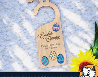 Easter Bunny Door Hanger Laser Cut File –  Easter Glowforge File –  Layered Laser Cut File - Bunny Sign - Laser-Ready File - Kids Door Sign