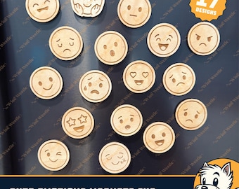 Cute Emotions Magnet SVG Bundle | 17 Adorable Designs for Laser Cutting & Crafts | Laser Cut File | Cute Emoji Faces | Kids Feelings Magnets