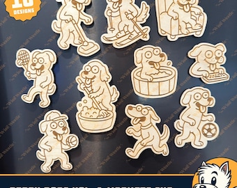 Derpy Dogs Vol. 1 SVG Magnet Set | 10 roliga hunddesigner som utför mänskliga aktiviteter | Laserskurna filer för söta djurmagneter | Bedårande magneter