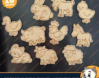 Adorable Farm Animal Magnets SVG Set of 10 – Laser Cut Files for Farmhouse Fridge Decor - Pig, Chicken, Cow, Sheep, Horse, Duck, Goat, Bunny
