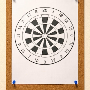 Hoja imprimible del juego del número 1: Diana negra simple "1" para el juego de dardos "Todo el día" (descarga digital)