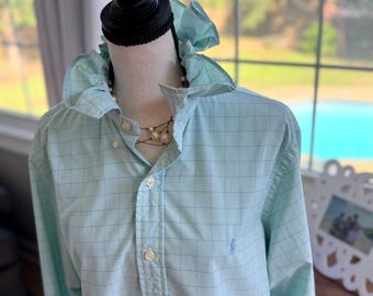 Repurposed Men’s Ralph Lauren Polo Shirt with Ruffle Collar – Men's Medium