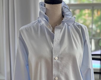 Repurposed J. Crew Men's Shirt Ruffle Collar Blue Button Down (Medium)