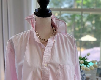 Repurposed Men’s Pink button down shirt with ruffle size Medium