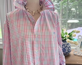Repurposed Southern Tide Men’s Button Down Shirt with Ruffle Collar – Men's Large