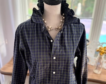 Repurposed Ralph Lauren Polo men’s button down shirt with ruffle collar Men’s Medium