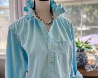 Repurposed Men’s Button Down Shirt with Ruffle Collar – Men's X-SMALL