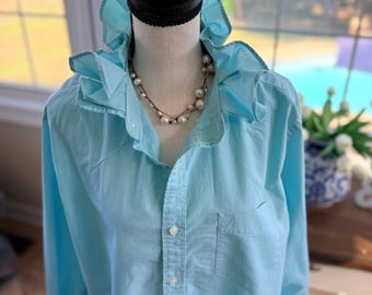 Repurposed Men’s Nautica button down shirt with ruffle collar Men’s large slim
