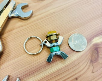 Nut and Bolt Key Chain | Custom Nut and Bolt Figure Key Chain | Mechanic Gift | Valentine's Gift | Dad Gift | Engineer Gift | Gold Color |