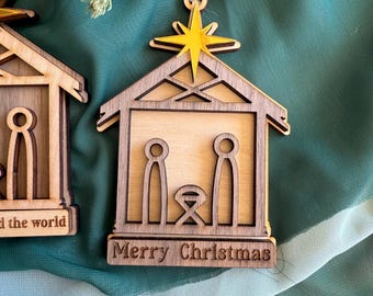 Handmade Wooden Nativity Christmas Ornament - 3D Laser Cut Design