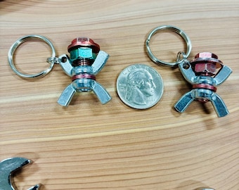Handmade Nut and Bolt Figure Keychain: Custom Mechanic Gift- Pink Bolt