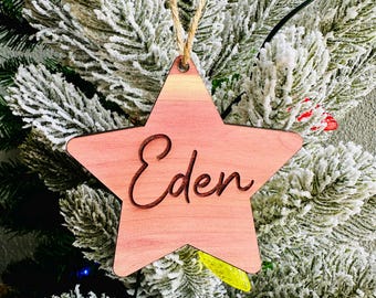 Custom Cedar Star Christmas Ornament: Engraved Holiday Keepsake