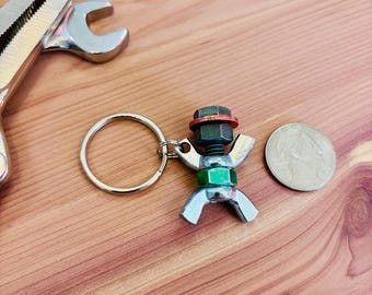 Nut and Bolt Key Chain | Custom Nut and Bolt Figure Key Chain | Valentine's Gift | Mechanic Gift | Dad Gift | Engineer Gift | Gray Color