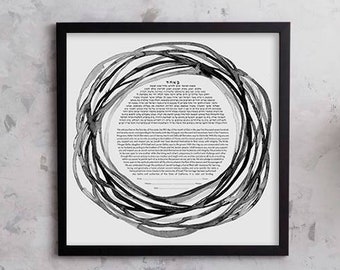 Ketubah Kunst || SCHMIEGT SICH GRAU || Jüdische Heiratsurkunde || Trauungszeremonie || Hochzeitsgelübde || Jubiläumspapier || ketubah modern