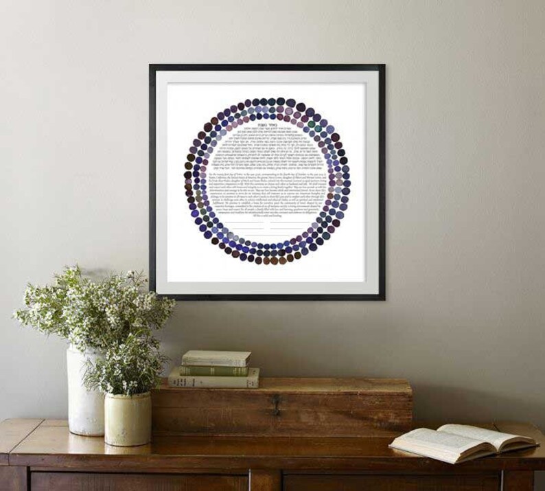 Ketubah Art THREE RING Jewish marriage certificate commitment ceremony wedding vows paper anniversary ketubah modern image 1